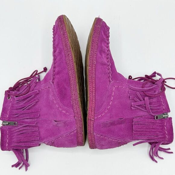 UGG Kaysa Pink Moccasin Suede Leather Fringe Boots Size Women's 4 - Picture 7 of 13
